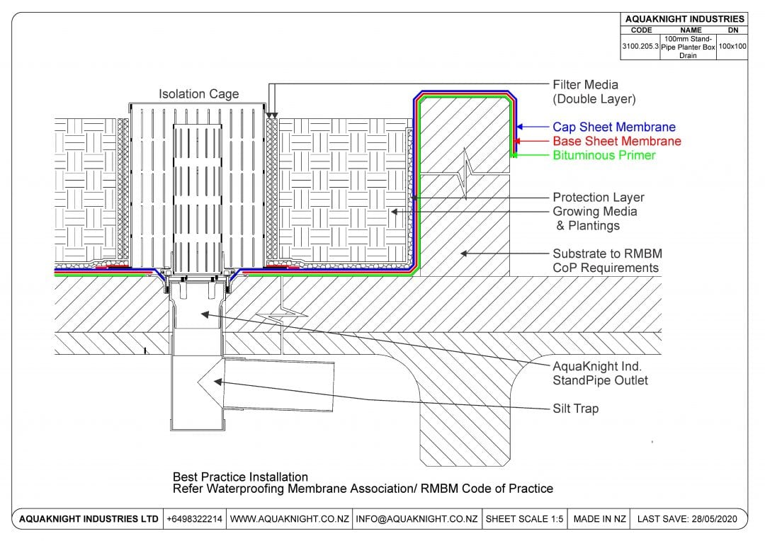 3100.205.3 StandPipe Planter Box Drain 100mm Aquaknight Industries